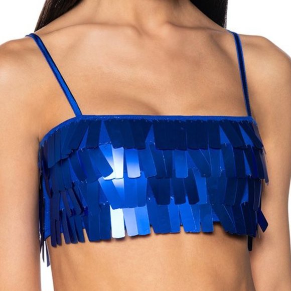 Stasia Blue Shingle Stretch Sequin Bralette Top S M L - Picture 6 of 6